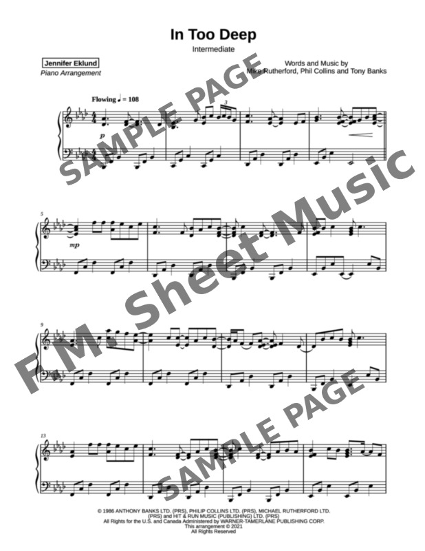In Too Deep (Intermediate Piano) By Genesis, Phil Collins F.M. Sheet Music Pop Arrangements In Too Deep (Intermediate Piano) By Genesis, Phil Collins F.M. Sheet Music Pop Arrangements